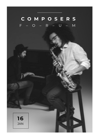 Platilla de diseño Composers Forum Announcement With Musicians On Stage Postcard 5x7in Vertical