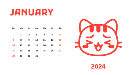 Illustrations of Cute Cat with Different Emojis Calendar Design Template