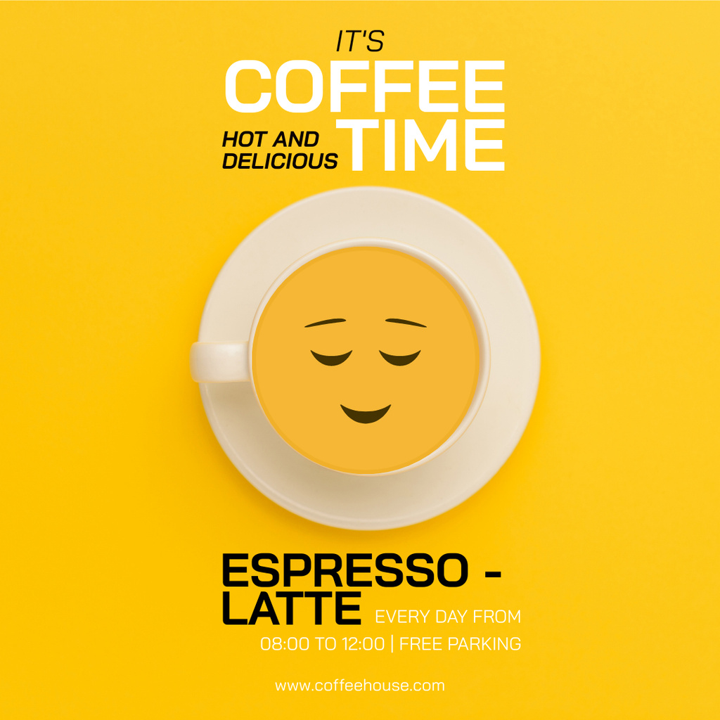 Coffee Shop Ad with Cute Face in Cup Instagram Modelo de Design