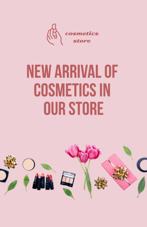 Ontwerpsjabloon van Flyer 5.5x8.5in van New Collection of Cosmetics Promotion with Pink Flowers