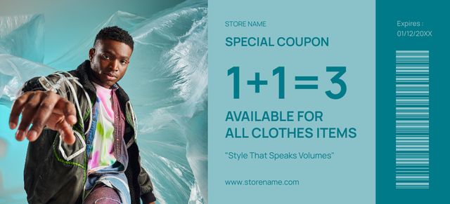 Modèle de visuel Special Offer Available for All Clothes Items - Coupon 3.75x8.25in