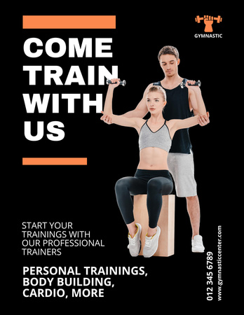 Qualified Personal Trainer Helping Woman Train Shoulders In Black Flyer 8.5x11in Design Template
