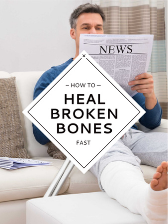 Man with Broken Leg reading Newspaper Poster US Modelo de Design