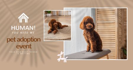Ontwerpsjabloon van Facebook AD van Aankondiging van een evenement voor de adoptie van schattige puppy's en huisdieren
