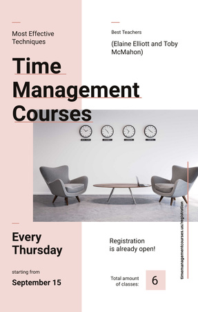 Time Management Courses With Conference Room Invitation 4.6x7.2in Design Template