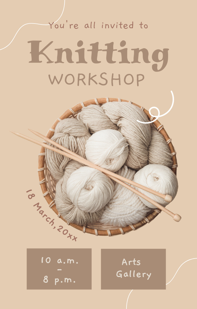Plantilla de diseño de Knitting Workshop With Yarn And Needles Invitation 4.6x7.2in 