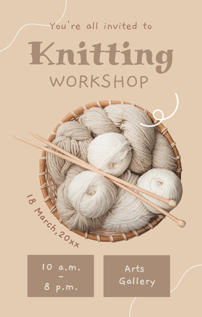 Modèle de visuel Knitting Workshop With Yarn And Needles - Invitation 4.6x7.2in