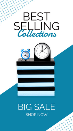 Platilla de diseño Books Sale Announcement with Alarm Clocks Instagram Story