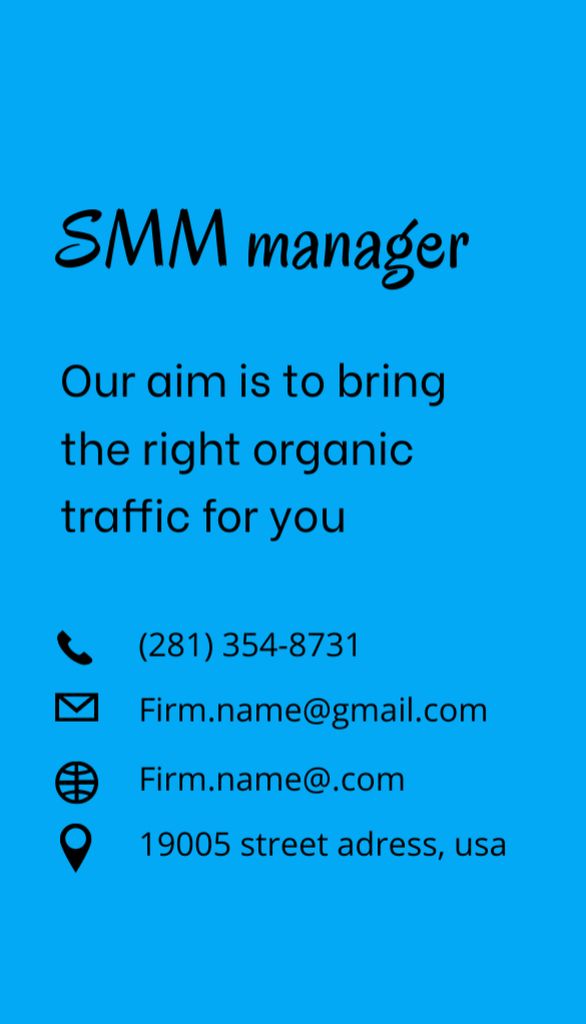 Designvorlage SMM Manager Service Offer für Business Card US Vertical