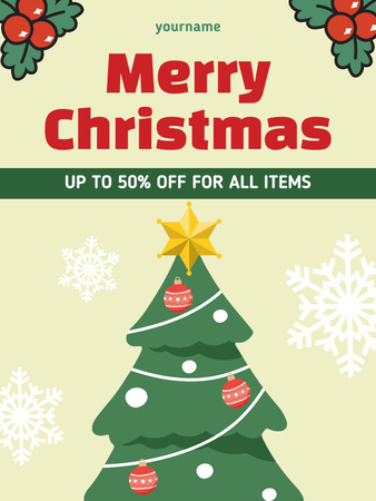 Christmas Greetings and Sale Announcement Poster US Design Template