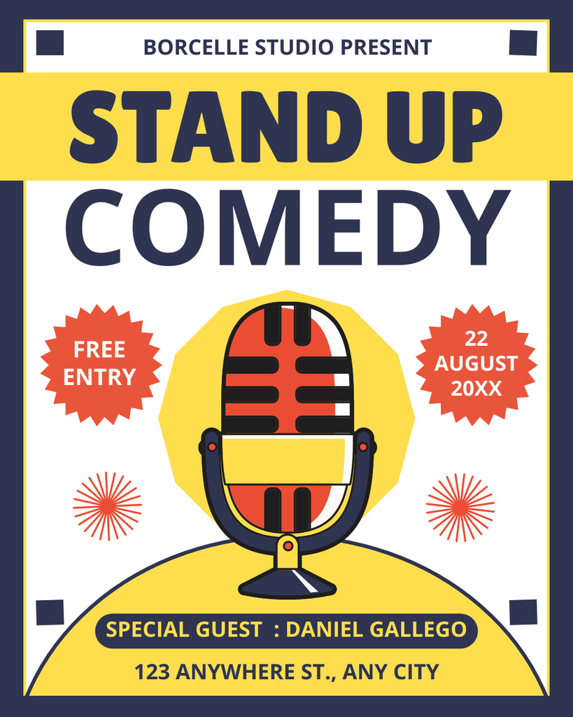 Bright Announcement about Stand-Up Show with Microphone Instagram Post Vertical Modelo de Design