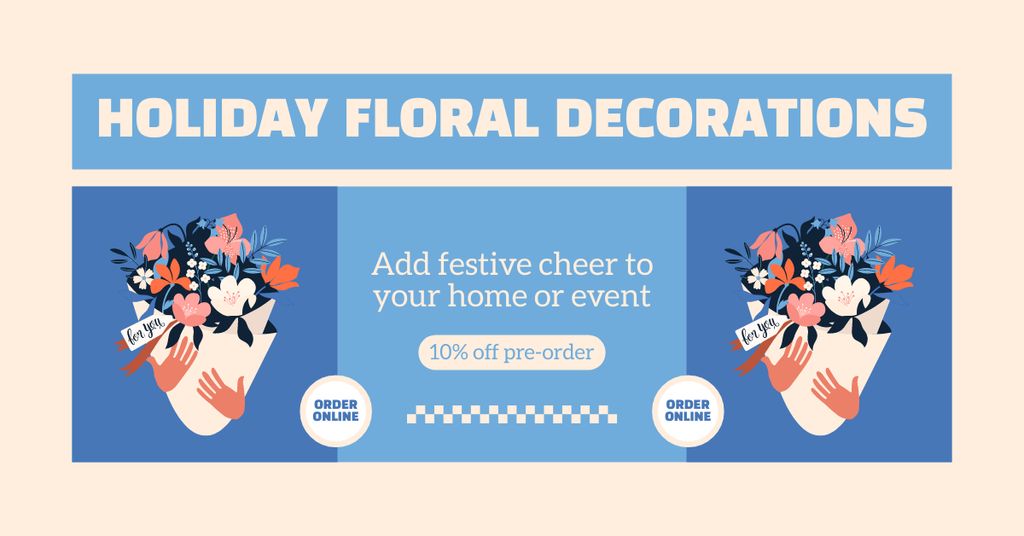 Festive Floral Decorations with Pre-Order Discount Facebook AD Design Template