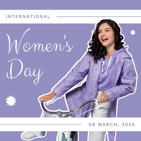 Women's Day Greeting with Young Woman on Bike Instagram Design Template