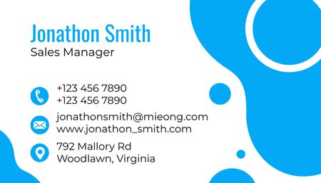 Platilla de diseño Sales Manager Contacts on Blue and White Business Card US