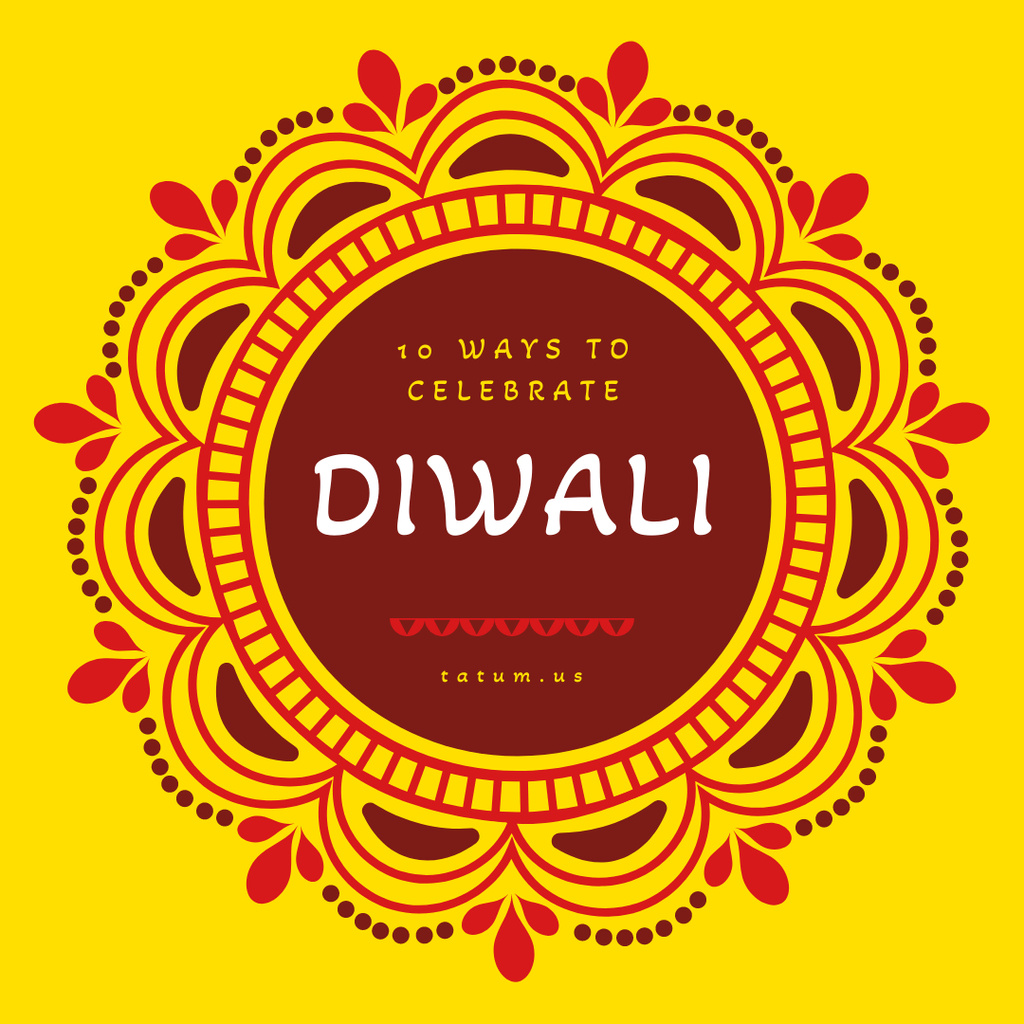 Happy Diwali Greeting Mandala in Yellow Instagramデザインテンプレート