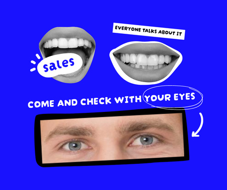 Sale Announcement with Funny Lips and Eyes Facebook Design Template