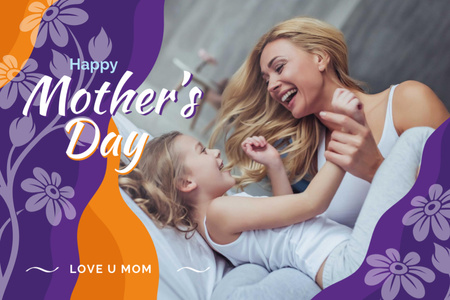 Mother and daughter laughing on Mother's Day Postcard 4x6in Design Template