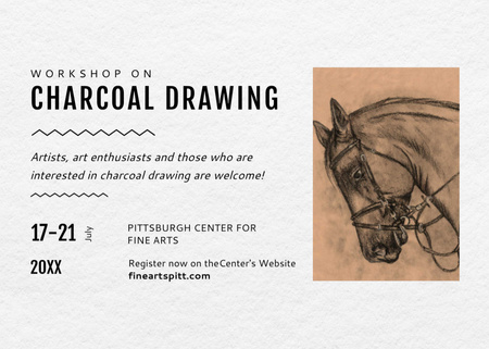 Drawing Workshop Announcement with Horse Image Postcard 5x7in Design Template