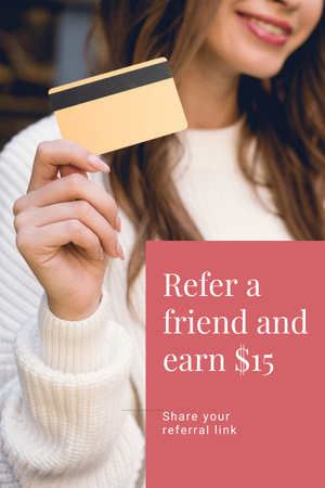 Gift Card Offer with Smiling Woman Pinterest Πρότυπο σχεδίασης