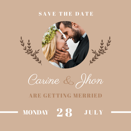 Wedding Holiday Invitation with Happy Cheerful Newlyweds Instagram Design Template