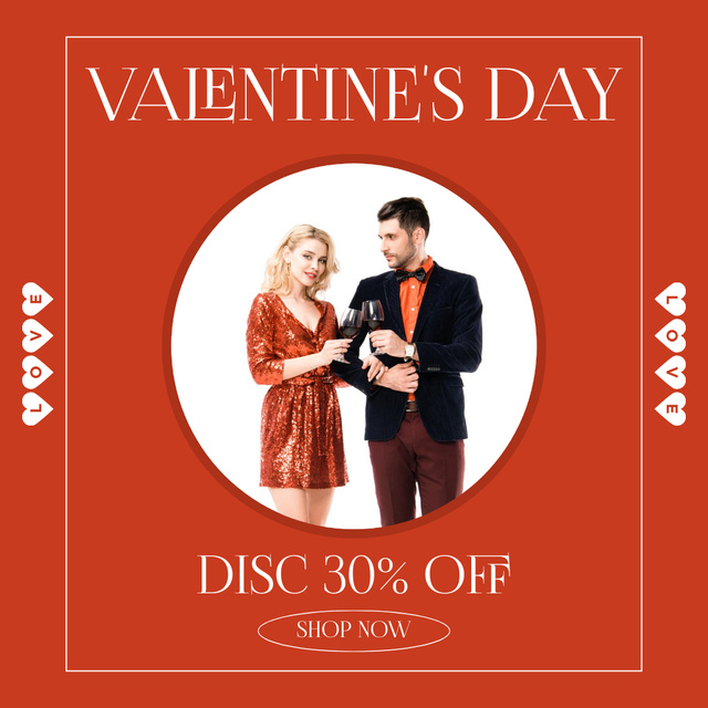Valentine's Day Discount with Couple in Love Instagram AD Design Template