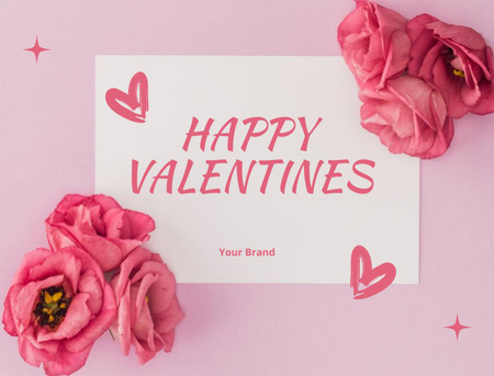 Ontwerpsjabloon van Postcard 4.2x5.5in van Happy Valentine's Day Greetings With Florals And Hearts