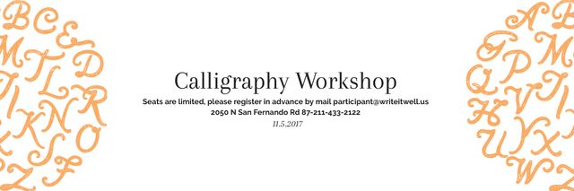 Creative Calligraphy Workshop Announcement With Registration Email header Πρότυπο σχεδίασης