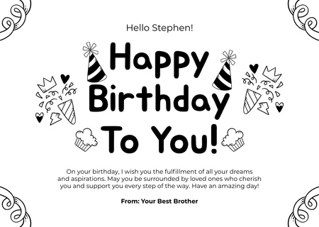 Black and White Happy Birthday Card Design Template
