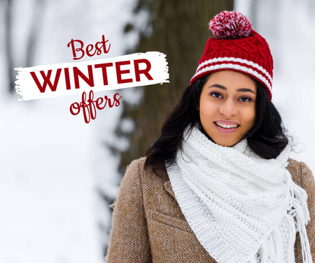 Winter Sale Announcement with Beautiful Girl Facebook tervezősablon