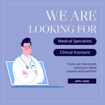 Medical Specialists Vacancies Ad with Doctor Instagram Design Template