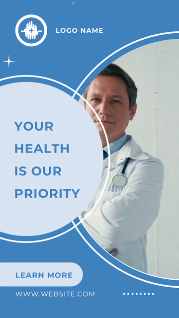 Modèle de visuel Healthcare Clinic Ad with Confident Doctor - Instagram Video Story