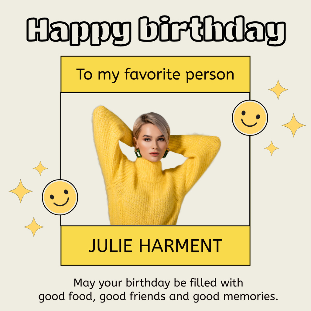 Birthday Greeting to Woman on Yellow Instagram Design Template