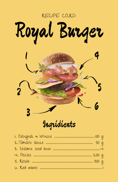 Huge Burger Cooking Ingredients Recipe Card Design Template