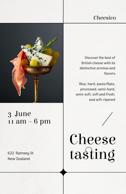 Plantilla de diseño de Cheese Tasting Event Announcement with Noble Cheese and Jamon Invitation 5.5x8.5in 