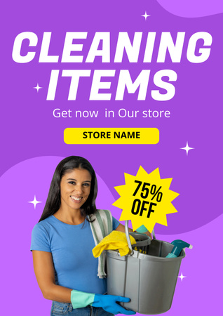 Platilla de diseño Cleaning Items Sale Purple Poster