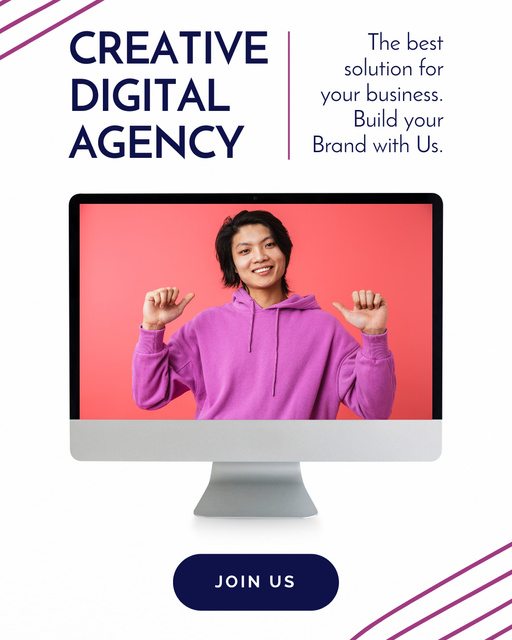 Creative Digital Agency Services Ad with Woman on Computer Screen Instagram Post Vertical Design Template