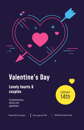 Valentine's Day Party Announcement With Hearts And Arrow on Blue Invitation 5.5x8.5in – шаблон для дизайну