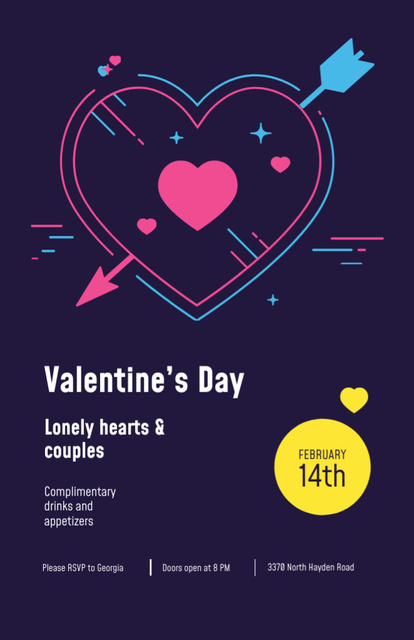 Valentine's Day Party Announcement With Hearts And Arrow on Blue Invitation 5.5x8.5in – шаблон для дизайна