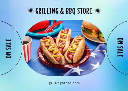 Hot-Dogs Sale on USA Independence Day Card Design Template