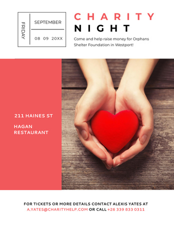 Charity Event with Hands holding Red Heart Flyer 8.5x11in Design Template