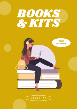 Discount on Books and Study Kits Poster B2 Design Template