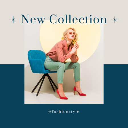 Woman for New Fashion Collection Blue Instagram Design Template