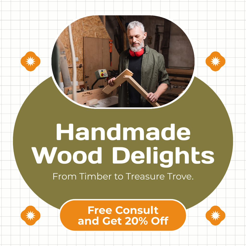 Designvorlage Handmade Wood Pieces Sale Offer für Instagram