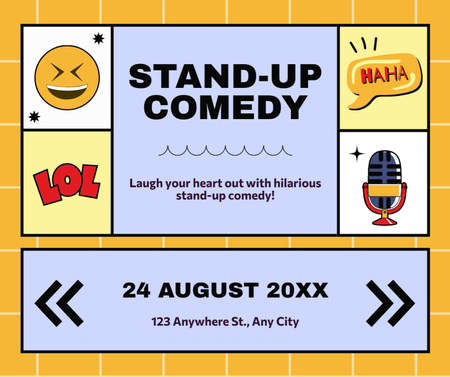 Comedy Show Announcement with Cute Humorous Icons Facebook Design Template