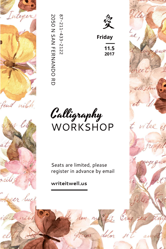 Calligraphy workshop Invitation Pinterest Šablona návrhu