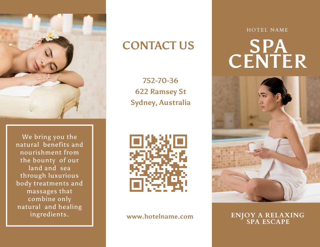 Spa Services Offer with Young Woman Brochure 8.5x11inデザインテンプレート
