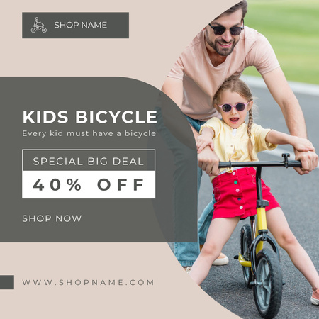 Kids Bicycle Sale Ad with Dad and Daughter Instagram Design Template