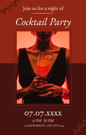 Designvorlage Anzeige einer Cocktailparty auf Maroon für Invitation 4.6x7.2in