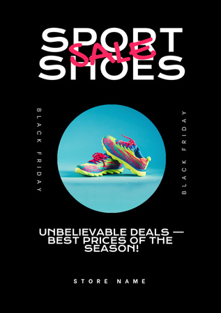Sport Shoes Sale on Black Friday Flyer A5 Design Template