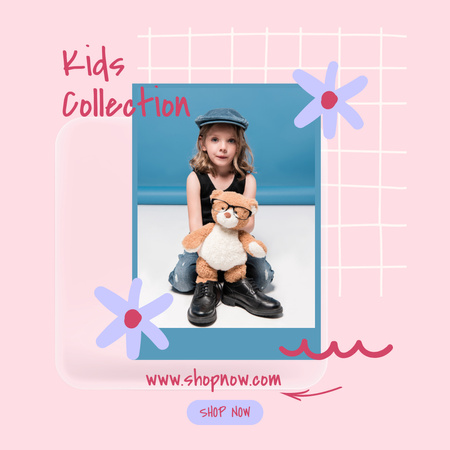Designvorlage Kinderkleidungsanzeige mit niedlichem kleinem Mädchen für Instagram AD